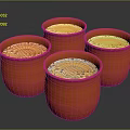 Four Orange Textured Mugs With Foamy Liquid For Daily Household Use