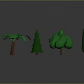 Cartoon Scene Featuring Low Poly Green Trees And Various Plant Shapes