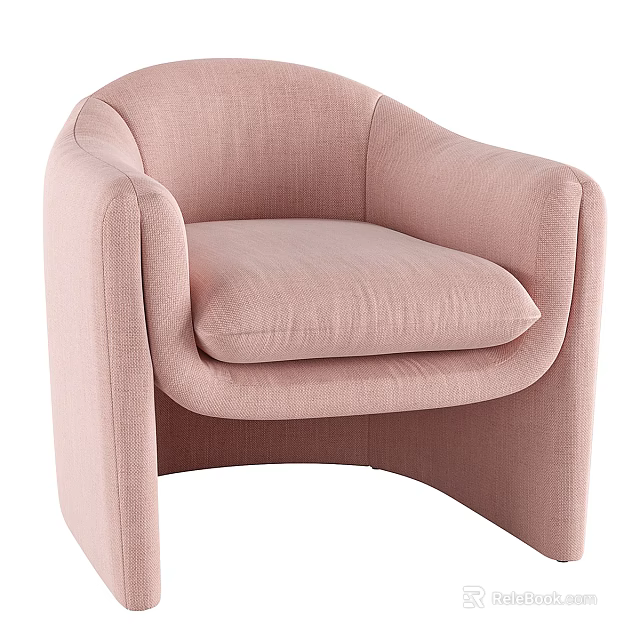 Pink Upholstered Modern Armchair With Curved Backrest And Cozy Seat Cushion 3d model 
