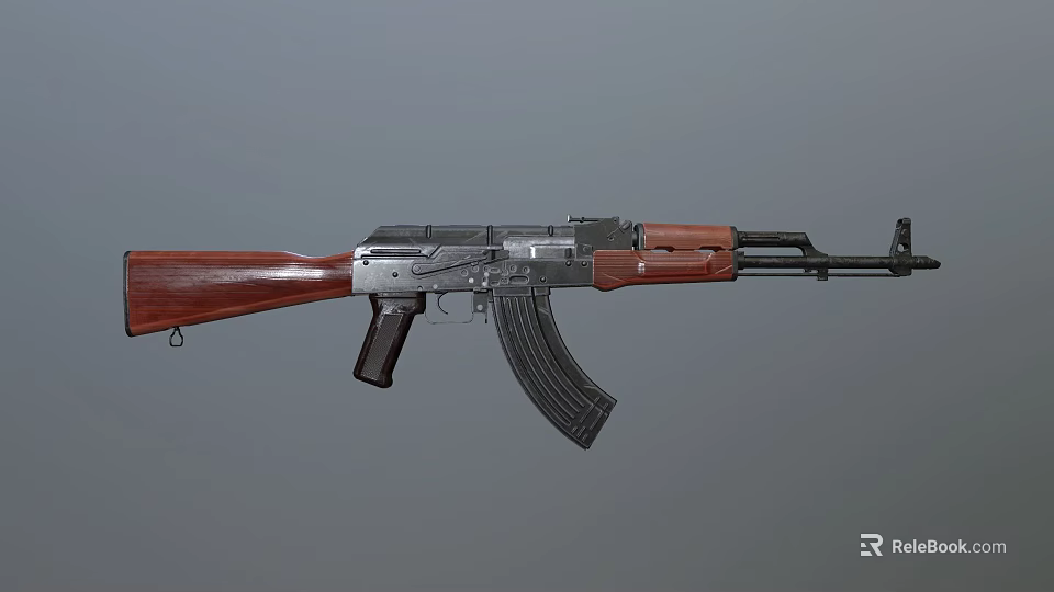 Assault Rifle With Wooden Stock Black Magazine And Metal Components 3d model 