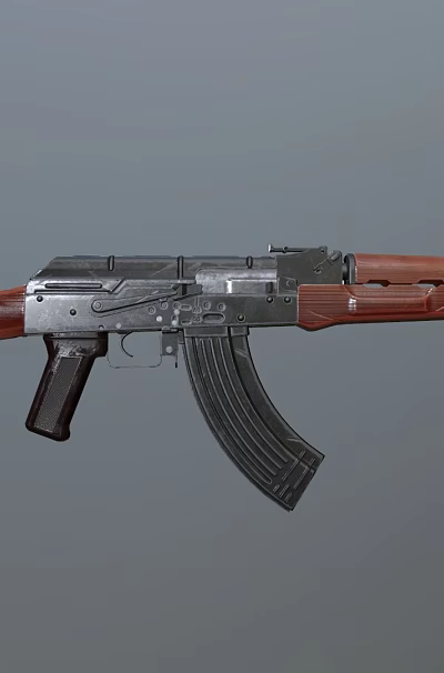 Assault Rifle With Wooden Stock Black Magazine And Metal Components 3d model Assault Rifle With Wooden Stock Black Magazine And Metal Components 3d model