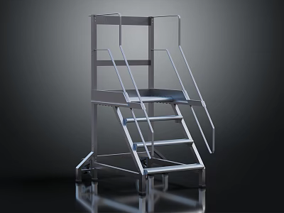 Stainless Steel Mobile Platform Ladder With Handrails Steps And Wheels 3d model