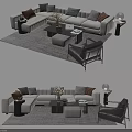 Elegant Modern Sofa Coffee Table Set With Throw Pillows Accent Chair And Area Rug 3d model