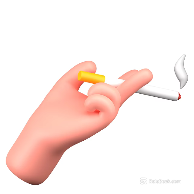 Man Holding a Burning Cigarette in His Hand with Smoke Rising Slowly 3d model 