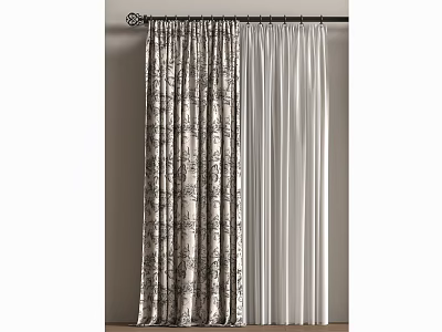Patterned Gray Curtains And Solid White Curtains With Soft Texture For Elegant Home Decor 3d model