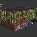 Red Ancient Building Featuring Multi story Windows Gray Roof Graffiti Green Doors And Black Awnings