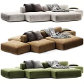 Modern Minimalist Modular Upholstered Sectional Sofas With Throw Pillows And Soft Striped Cozy Blankets
