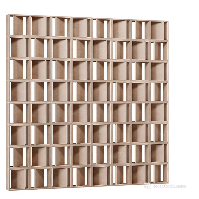 Modern Wooden Room Divider With Cube Grid Structure For Interior Design 3d model 