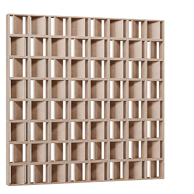 Modern Wooden Room Divider With Cube Grid Structure For Interior Design 3d model