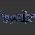 Futuristic Blue Mechanical Weapon With Shark Head Design And Metallic Details