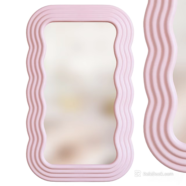 Stylish Pink Wavy Frame Decorative Mirror For Modern Home Interior Design 3d model 