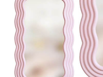 Stylish Pink Wavy Frame Decorative Mirror For Modern Home Interior Design 3d model