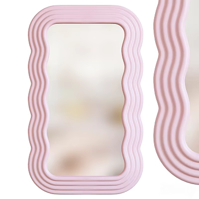 Stylish Pink Wavy Frame Decorative Mirror For Modern Home Interior Design 3d model