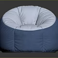 Round Blue And White Bean Bag Chair With Soft Comfortable Material For Home Living Room