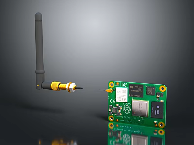 Green Circuit Board With Antenna And Electronic Components For Wireless Module 3d model
