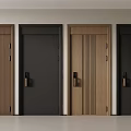 Modern Security Doors with Wooden Texture Solid Color and Metal Handles Side by Side 3d model