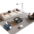 Sofa Coffee Table Combination Multi-person Sofa Coffee Table Top Chair Lazy Sofa Metal Floor Lamp Side Table Jewelry Ornaments 3d model