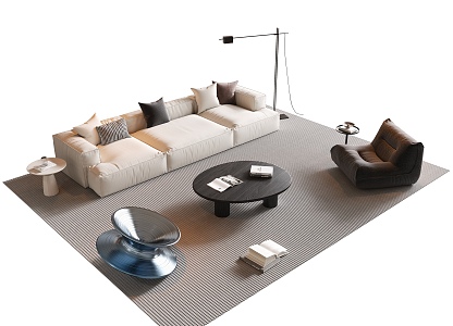 Sofa Coffee Table Combination Multi-person Sofa Coffee Table Top Chair Lazy Sofa Metal Floor Lamp Side Table Jewelry Ornaments 3d model