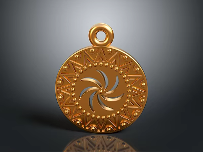 Gold Circular Pendant With Intricate Patterns And Central Spiral Design For Fashion Accessory 3d model