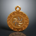 Gold Circular Pendant With Intricate Patterns And Central Spiral Design For Fashion Accessory