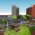 Modern Commercial Street with Glass Facades and Contemporary Structures Busy Pedestrians Walking in Open Plazas
