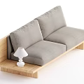 Gray Two Seater Sofa With Wooden Frame And White Table Lamp In Minimalist Design