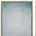 Three Panel Decorative Art With Blue Concentric Circles And Dot Patterns 3d model