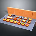 Colorful Mini Desserts With Various Toppings Arranged On Gray Surface Against Brick Wall