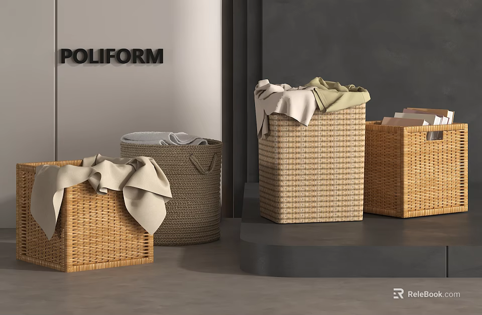 Bathroom Accessories Wicker Storage Baskets With Soft Towels For Home Organization 3d model