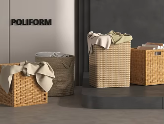 Towel Rack Rattan Laundry Basket Storage Basket Bamboo Basket Bath Towel 3d model