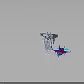 Giant Silver Mech Robot Standing Next To Purple Blue Toy Plane Model