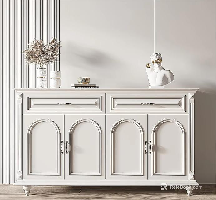 Elegant White Entryway Console Table With Arch Doors Drawer And Decorative Ornaments 3d model 