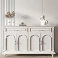 Elegant White Entryway Console Table With Arch Doors Drawer And Decorative Ornaments