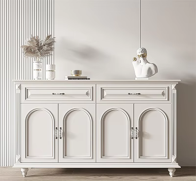 Elegant White Entryway Console Table With Arch Doors Drawer And Decorative Ornaments 3d model