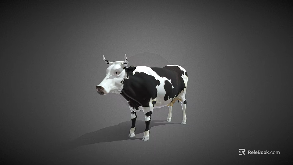 Realistic Black and White Spotted Cow 3D Model Standing Isolated on Gray Background 3d model 