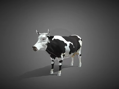 Realistic Black and White Spotted Cow 3D Model Standing Isolated on Gray Background 3d model