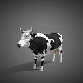 Realistic Black and White Spotted Cow 3D Model Standing Isolated on Gray Background