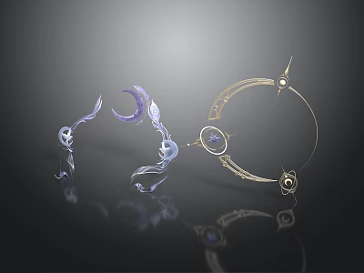 Decorative Ornate Golden Ring And Purple Curved Elements With Gemstone Accents 3d model