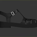 Black Plastic Sandals with Thick Sole Cutout Design and Buckle Strap 3d model