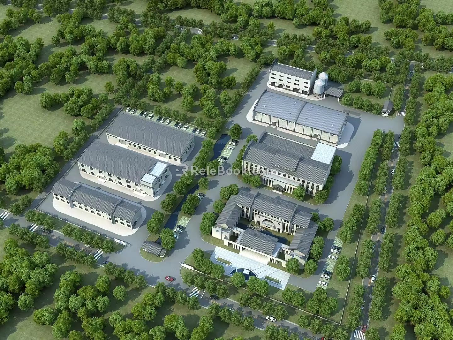 Bird's-eye view of new Chinese-style factory building 3d model