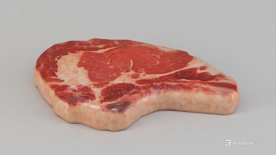 Fresh Raw Steak With Marbling Texture Red Meat And White Fat On Gray Background 3d model 