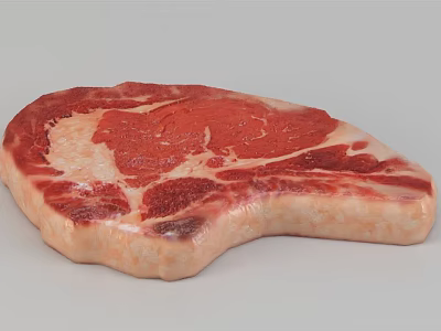 Fresh Raw Steak With Marbling Texture Red Meat And White Fat On Gray Background 3d model