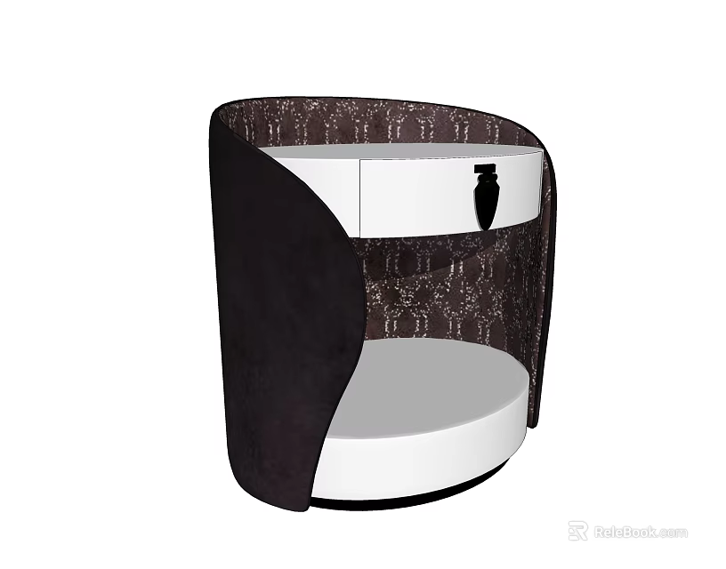 Modern Round Bedside Table With White Drawer And Patterned Cover Design 3d model 