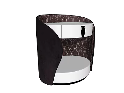 Modern Round Bedside Table With White Drawer And Patterned Cover Design 3d model