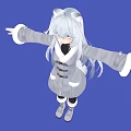 Anime Game Character With Cat Ears Long Hair Gray Coat And Blue Background