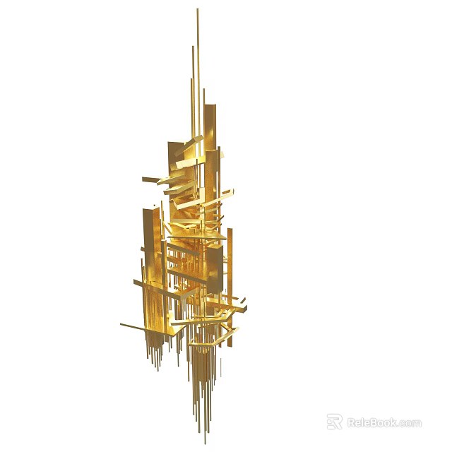 Golden Abstract Metal Sculpture With Modern Intricate Artistic Structure Design 3d model 