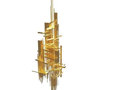 Golden Abstract Metal Sculpture With Modern Intricate Artistic Structure Design 3d model