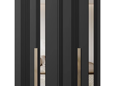 Modern Luxury Wardrobe Design With Black Finish Gold Handles And Mirror Panels 3d model