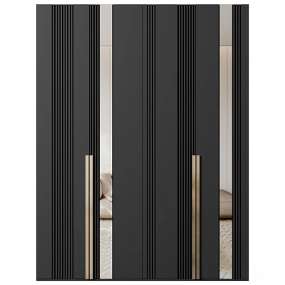 Modern Luxury Wardrobe Design With Black Finish Gold Handles And Mirror Panels 3d model