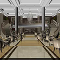 Luxurious Hotel Lobby With Grand Chandelier Marble Floor Staircases And Decorative Paintings